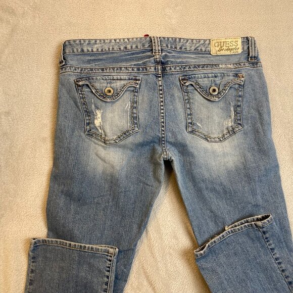 Guess Women's Jeans 35x31 Flirty Straight Destroyed Blue Denim Stretch - Picture 16 of 16